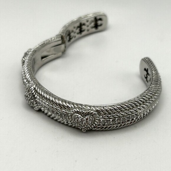 Judith Pipka 925 Sterling Silver CZ 3 Heart Hinged Rope Cuff Bracelet 6.75” - Picture 8 of 9